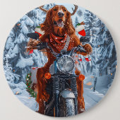 Irish Red Setter Dog Riding Motorrad Weihnachten Button (Vorderseite)