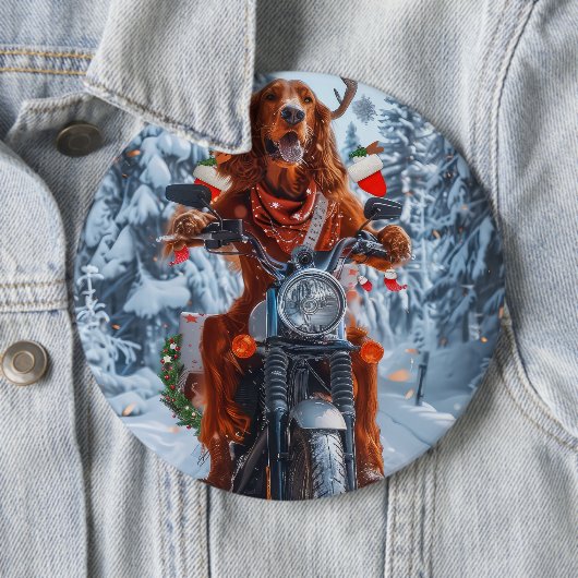 Irish Red Setter Dog Riding Motorrad Weihnachten Button (Beispiel)
