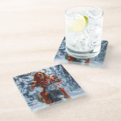 Irish Red Setter Dog Riding Motorrad Weihnachten Glasuntersetzer (Schrägansicht)