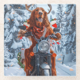 Irish Red Setter Dog Riding Motorrad Weihnachten Glasuntersetzer