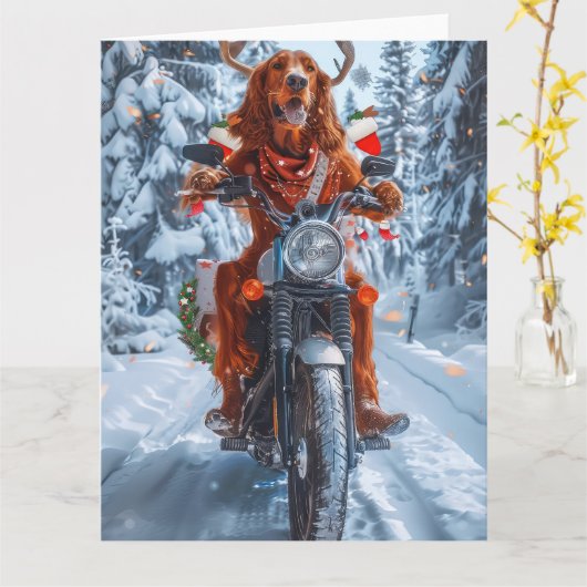 Irish Red Setter Dog Riding Motorrad Weihnachten Karte (Gelbe Blume)