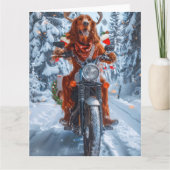 Irish Red Setter Dog Riding Motorrad Weihnachten Karte (Vorderseite)
