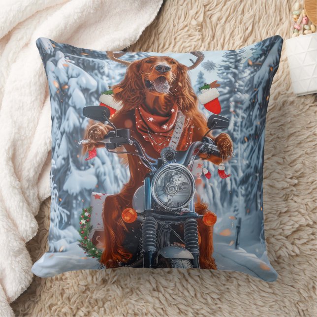 Irish Red Setter Dog Riding Motorrad Weihnachten Kissen (Decke)