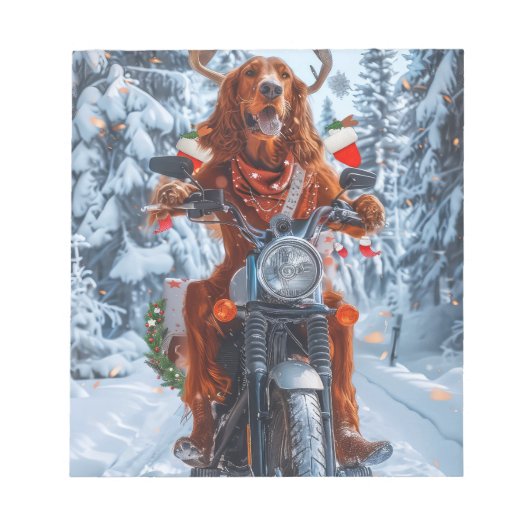 Irish Red Setter Dog Riding Motorrad Weihnachten Notizblock (Vorderseite)