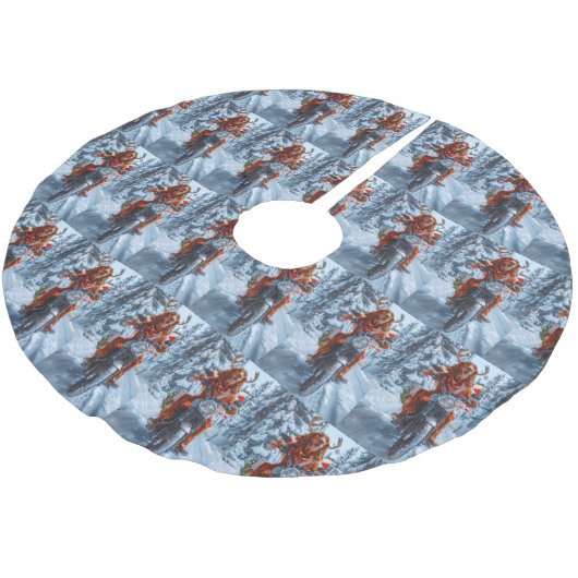 Irish Red Setter Dog Riding Motorrad Weihnachten Polyester Weihnachtsbaumdecke (Schrägansicht)