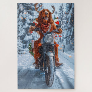 Irish Red Setter Dog Riding Motorrad Weihnachten Puzzle