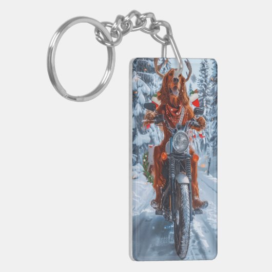 Irish Red Setter Dog Riding Motorrad Weihnachten Schlüsselanhänger (Vorderseite links)