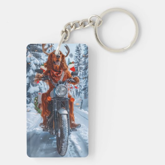 Irish Red Setter Dog Riding Motorrad Weihnachten Schlüsselanhänger (Rückseite)