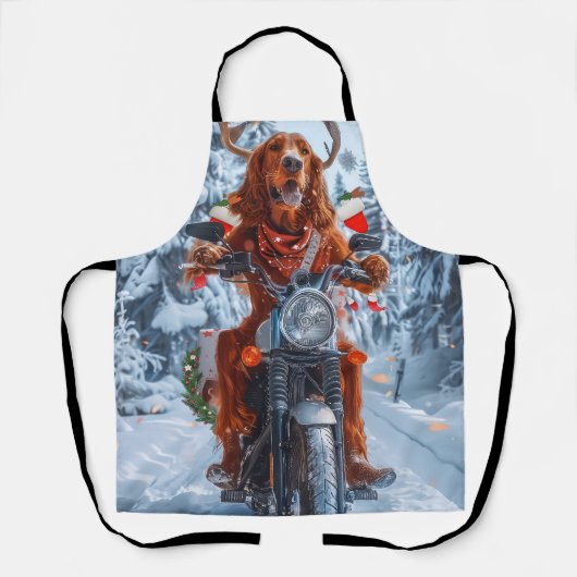Irish Red Setter Dog Riding Motorrad Weihnachten Schürze (Vorderseite)