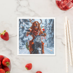 Irish Red Setter Dog Riding Motorrad Weihnachten Serviette