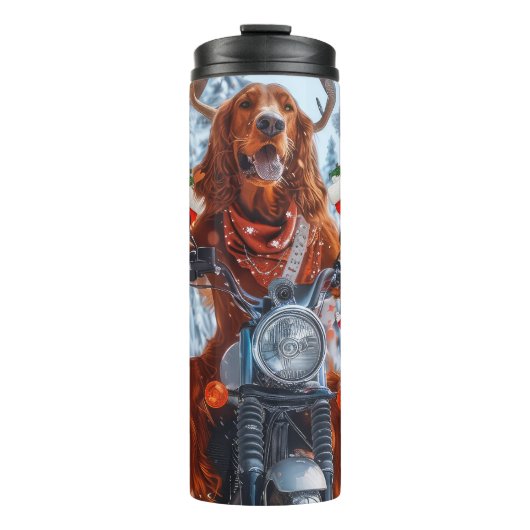 Irish Red Setter Dog Riding Motorrad Weihnachten Thermosbecher (Vorderseite)