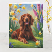 Irish Red Setter Dog Spring Blumen Malerei Karte (Gelbe Blume)