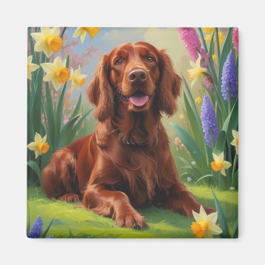Irish Red Setter Dog Spring Blumen Malerei Magnet (Vorne)
