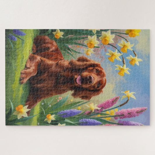 Irish Red Setter Dog Spring Blumen Malerei Puzzle (Horizontal)
