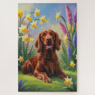 Irish Red Setter Dog Spring Blumen Malerei Puzzle
