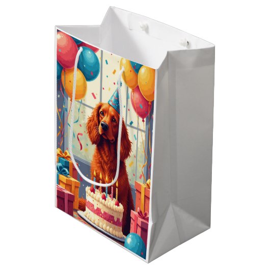 Irish-Red-Setter-Geburtstagsfeier Mittlere Geschenktüte (Vorderseite Schrägansicht)