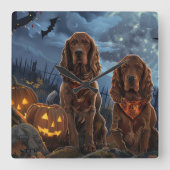 Irish Red Setter Halloween Spooky Quadratische Wanduhr (Vorderseite)