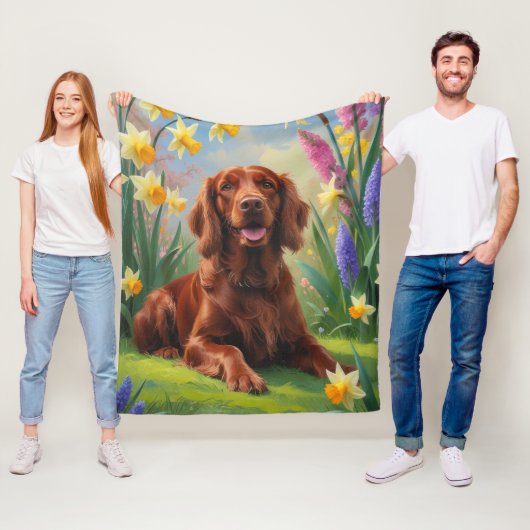 Irish Red Setter Hund Frühlingsblumen Malerei Fleecedecke (Beispiel)