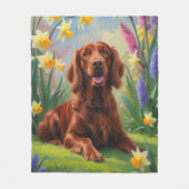 Irish Red Setter Hund Frühlingsblumen Malerei Fleecedecke (Vorderseite)