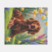 Irish Red Setter Hund Frühlingsblumen Malerei Fleecedecke (Vorderseite (Horizontal))