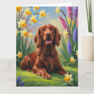 Irish Red Setter Hund Frühlingsblumen Malerei  Karte