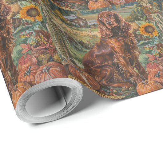 Irish Red Setter Hund Herbst Ernte Erntedank Geschenkpapier (Rolleneckpunkt)