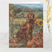 Irish Red Setter Hund Herbst Ernte Erntedank Karte (Gelbe Blume)