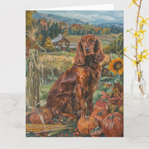 Irish Red Setter Hund Herbst Ernte Erntedank Karte