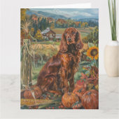 Irish Red Setter Hund Herbst Ernte Erntedank Karte (Vorderseite)