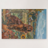 Irish Red Setter Hund Herbst Ernte Erntedank Puzzle (Horizontal)