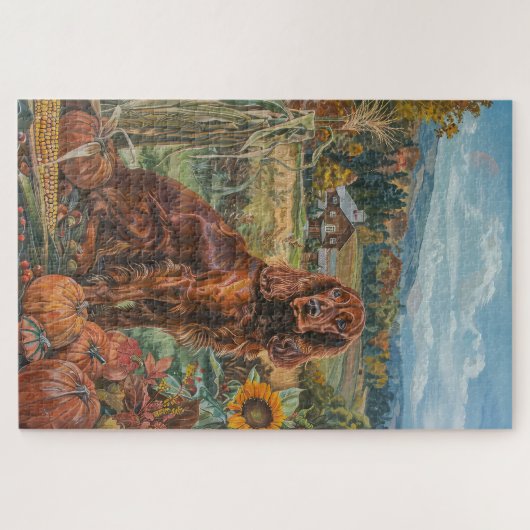 Irish Red Setter Hund Herbst Ernte Erntedank Puzzle (Horizontal)