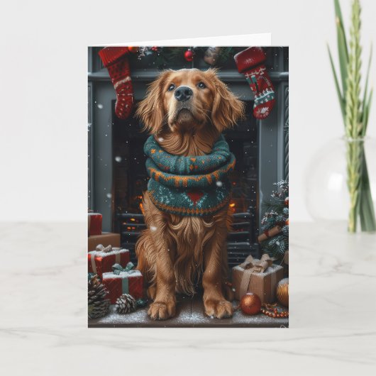 Irish Red Setter Hund mit Weihnachtsgeschenk Kamin Karte (Vorderseite)