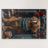 Irish Red Setter Hund mit Weihnachtsgeschenk Kamin Puzzle (Horizontal)