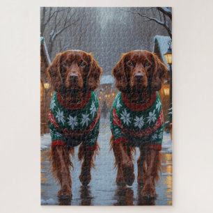 Irish Red Setter Hunde Weihnachten Schnee Urlaub Puzzle