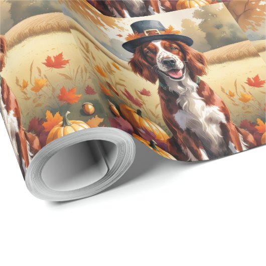 Irish Red Setter im Herbst hinterlässt Erntedank K Geschenkpapier (Rolleneckpunkt)