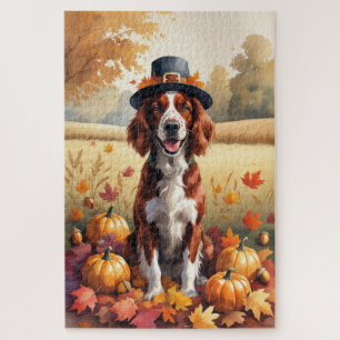 Irish Red Setter im Herbst hinterlässt Erntedank K Puzzle