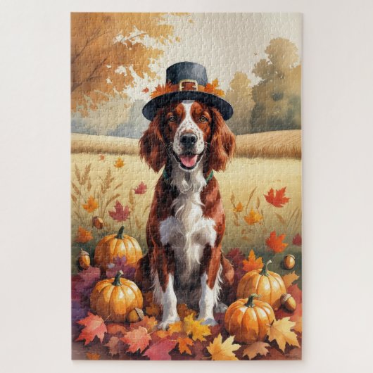 Irish Red Setter im Herbst hinterlässt Erntedank K Puzzle (Vertikal)