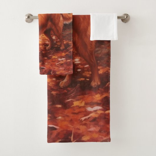 Irish Red Setter im Herbst Leaves Fall Inspiriert Badhandtuch Set (Insitu)