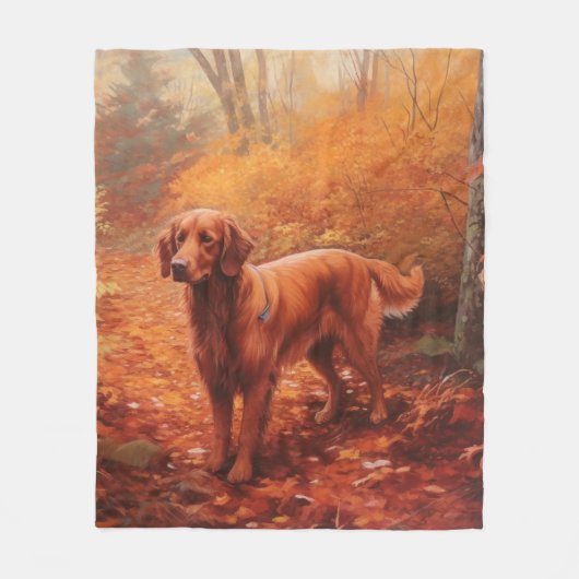 Irish Red Setter im Herbst Leaves Fall Inspiriert Fleecedecke (Vorderseite)