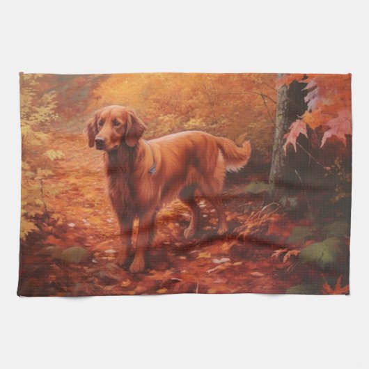 Irish Red Setter im Herbst Leaves Fall Inspiriert Geschirrtuch (Horizontal)