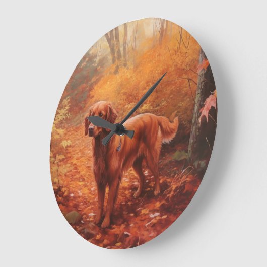 Irish Red Setter im Herbst Leaves Fall Inspiriert Große Wanduhr (Winkel)