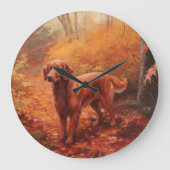 Irish Red Setter im Herbst Leaves Fall Inspiriert Große Wanduhr (Vorderseite)