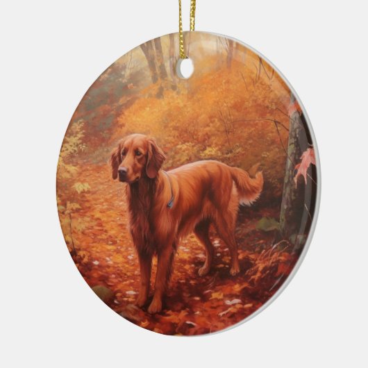 Irish Red Setter im Herbst Leaves Fall Inspiriert Keramik Ornament (Links)