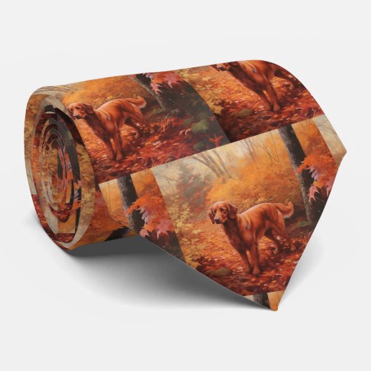 Irish Red Setter im Herbst Leaves Fall Inspiriert Krawatte (Gerollt)