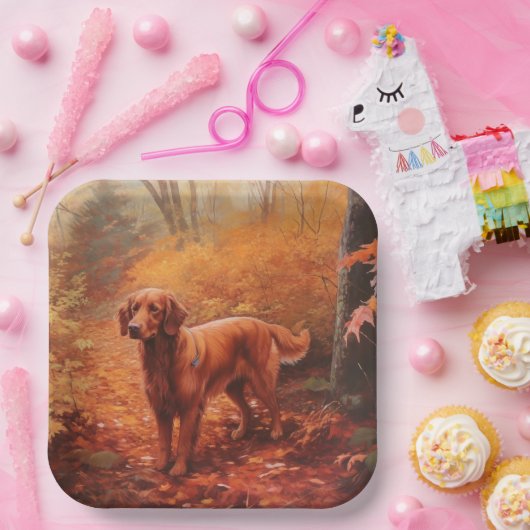 Irish Red Setter im Herbst Leaves Fall Inspiriert Pappteller (Party)