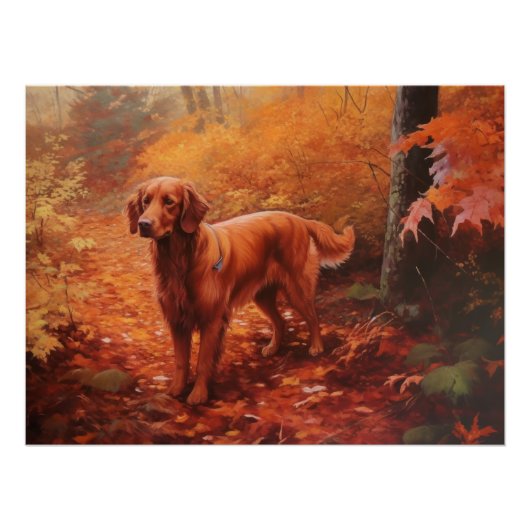 Irish Red Setter im Herbst Leaves Fall Inspiriert Poster (Vorderseite)