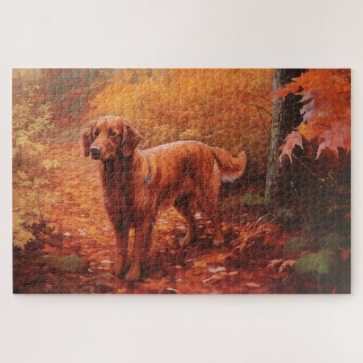 Irish Red Setter im Herbst Leaves Fall Inspiriert Puzzle (Horizontal)