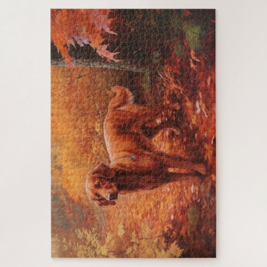Irish Red Setter im Herbst Leaves Fall Inspiriert Puzzle (Vertikal)