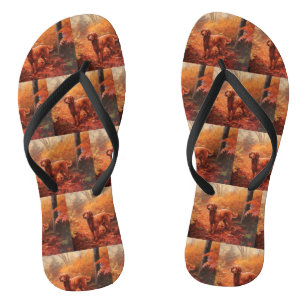 Irish Red Setter im Herbstlaub Fall Inspire  Badesandalen