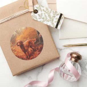 Irish Red Setter im Herbstlaubfall inspiriert  Runder Aufkleber